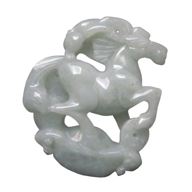White Green Jade Chinese Zodiac Monkey Ridding on Horse Stepping on Fortune Pendant For Sale In San Francisco - Image 6 of 7