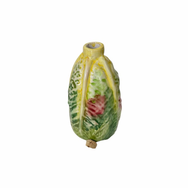 Farmhouse Vintage Peasant Village (Pv) Italy Hand-Painted Ceramic Cabbage and Lettuce-Leaf Oil and Vinegar Bottle/Decanter For Sale - Image 3 of 4