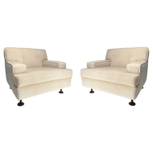 Set of Square White Velvet Chairs with Teak Feet attributed to Marco Zanuso for Arflex, Italy, 1962