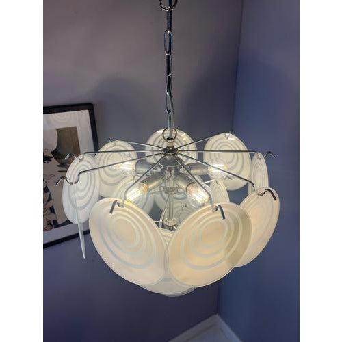 White and Silver Chandelier with Glass Panes For Sale - Image 9 of 11