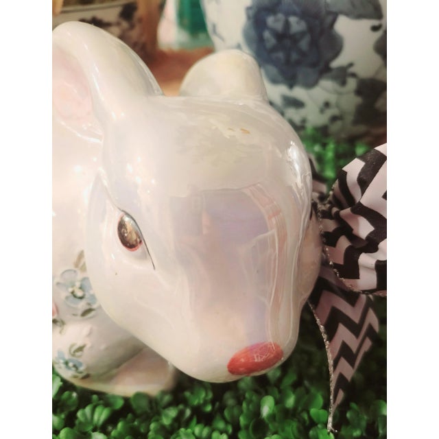 Traditional Vintage Ceramic Raised Floral Black White Bow Tie Bunny Rabbit Statue Room Decor For Sale - Image 3 of 9