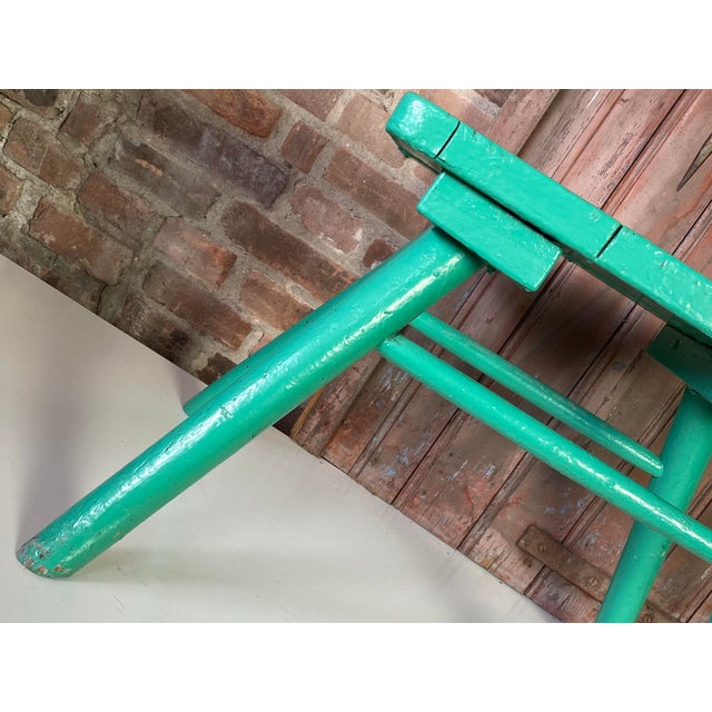 Chartreuse French Brutalist Wooden Stool in Green Paint, 1950s For Sale - Image 8 of 18