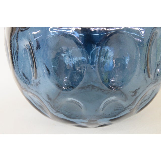 Blue Glass Round Bottle Vase Thumbprint Design 4691b For Sale - Image 13 of 16
