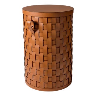 Tall Leather Demetra Round Basket For Sale