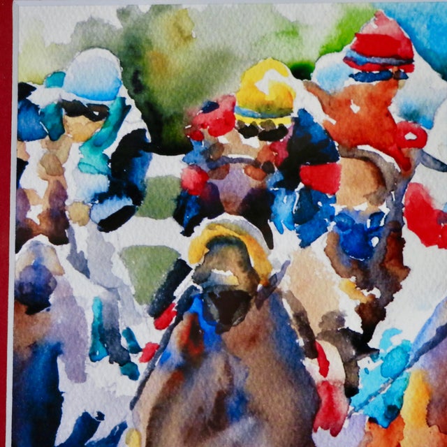 Folk Art Outsider Folk Art Horse Racing Watercolor by Ron Krajewski For Sale - Image 3 of 9