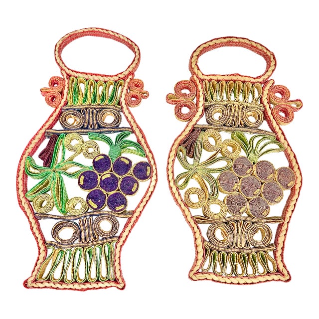 Grape Raffia Trivets-A Pair For Sale