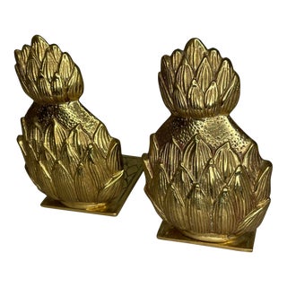 Vintage Solid Brass Pineapple Bookends- a Pair For Sale