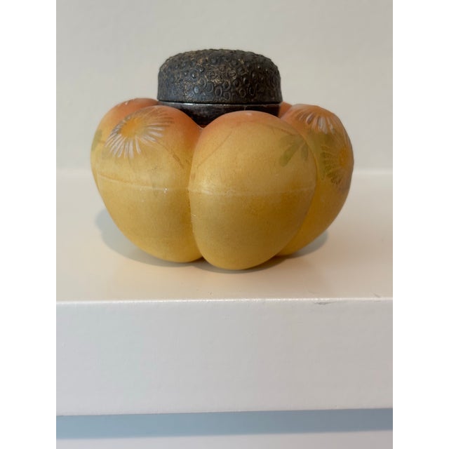 Antique Mount Washington “Crown Milano” Glass Tomato Shaped Shaker With Original Pairpoint Lid-Great Uranium Glow! For Sale - Image 4 of 11