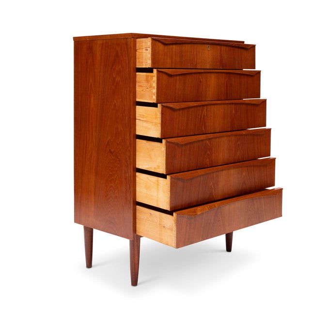 Vintage Danish Mid-Century Teak Six Drawer Tallboy Dresser 1960s For Sale - Image 4 of 8