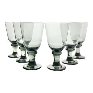 Libbey “Flare (Smokey Gray), Nova Black” Set of 6 Water or Wine Glasses For Sale