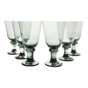Libbey “Flare (Smokey Gray), Nova Black” Set of 6 Water or Wine Glasses