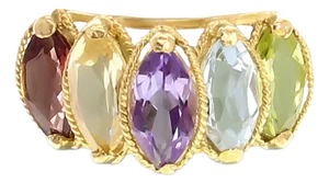 Garnet, Citrine, Amethyst, Aquamarine & Peridot Ring 14k Yellow Gold, Size 6