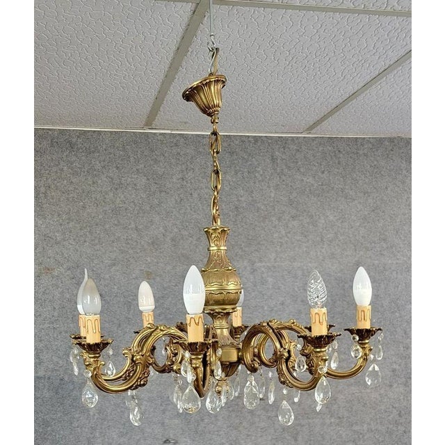 Louis XV Style Gilt Bronze Chandelier with Tassels, 1950 For Sale - Image 6 of 6