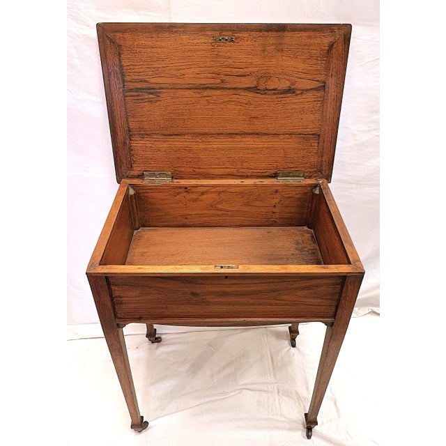 Wood Antique Campaign Style Victorian Flip Top Desk/ Sewing Stand on Brass Casters For Sale - Image 7 of 18