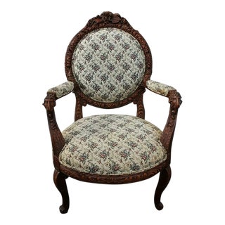 19th Century French Heavily Carved Side Accent Armchair For Sale