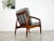 Vintage 'Paper Knife' chair in teak by Kai Kristiansen for Magnus Olesen. Cushions have been newly upholstered in a...