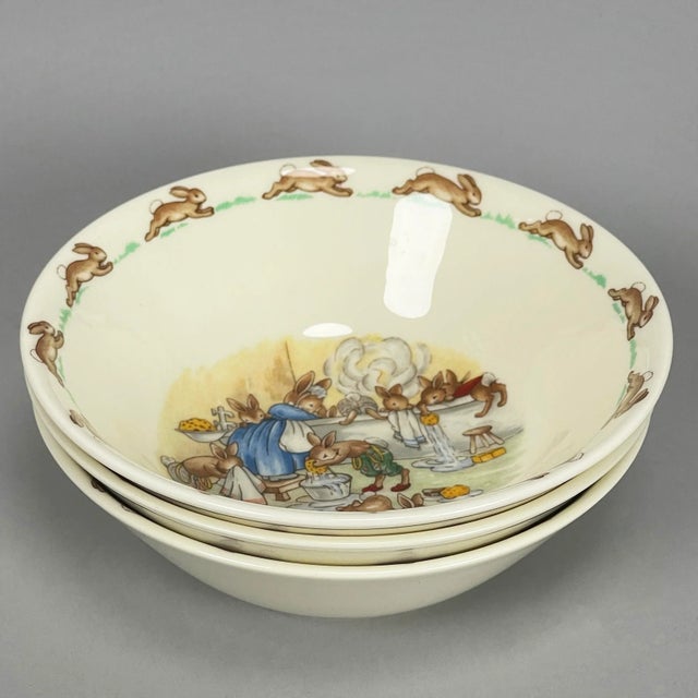 Royal Doulton Vintage Royal Doulton Bunnykins Porcelain Child's Plate Bowl Cup Set- 9 Pieces For Sale - Image 4 of 13