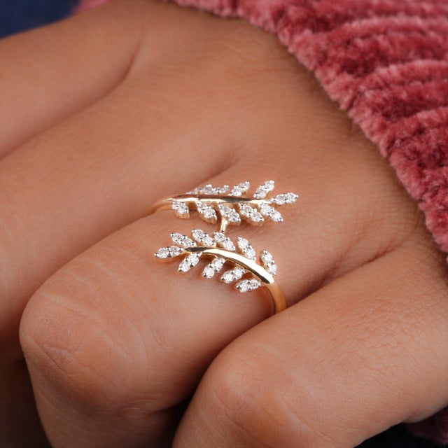 Natural Diamond Leaf Ring 14k Gold Olive Branch Engagement Ring Anniversary Gift Diamond weight: 0.30 CT Number Of...