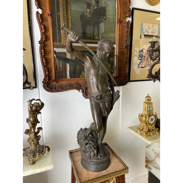 Brown Antonin Mercié 1845 - 1916 French David Le Vainqueur (David the Conqueror) For Sale - Image 8 of 12