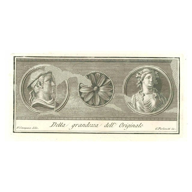 Vincenzo Campana, Ancient Roman Statues, Original Etching, 18th Century For Sale