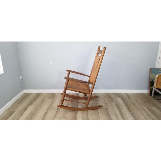 Vintage Oak and Woven Rush Cracker Barrel Rocker Chair Chairish