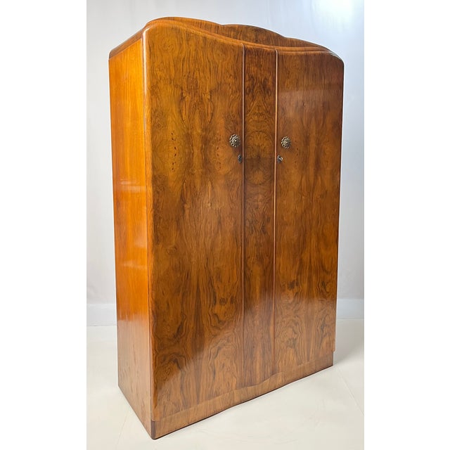 Mid 20th Century Vintage Art Deco English Burl Walnut Armoire / Wardrobe by Durable Suites LTD For Sale - Image 5 of 16