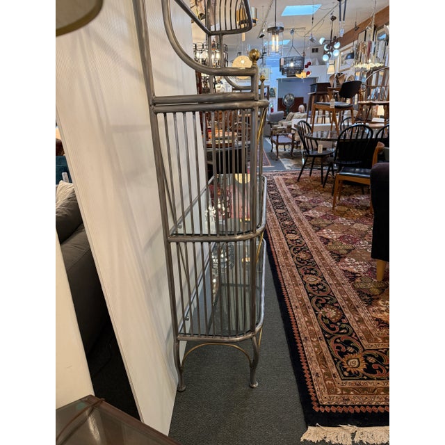 Art Deco Baker's Rack Art Deco Brushed Steel + Brass For Sale - Image 3 of 12
