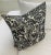 Lovely accent pillow in a black velvet paisley pattern on white textured background, with a fluffy, full down insert by...
