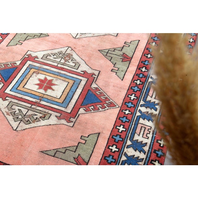 1970s Vintage Handmade Wool Cotton Pink Area Rug For Sale In San Francisco - Image 6 of 11