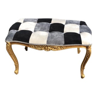 Hollywood Regency Rococo Gilded Harlequin Bench For Sale