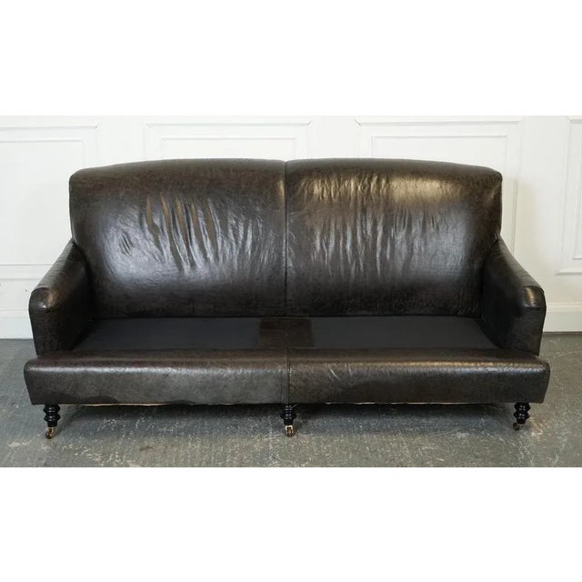 Exquisite Howard Style Heritage Grey Leather Sofa For Sale - Image 12 of 17