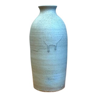 Vintage Blue Glazed Studio Pottery Vase For Sale