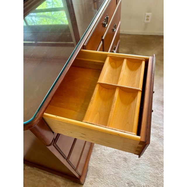 Pennsylvania House Vintage Cherry Wood 9 Drawer Dresser With Mirror For Sale - Image 4 of 6