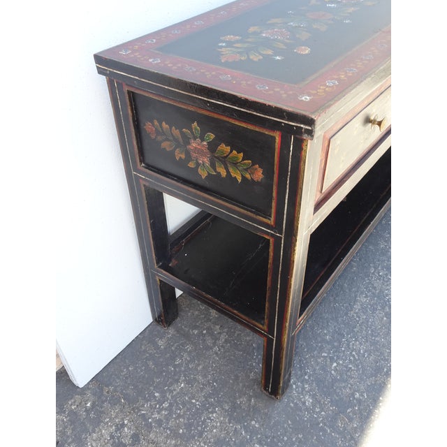 Vintage French Country Red Floral Console Table W a Floral Shelf For Sale - Image 10 of 16
