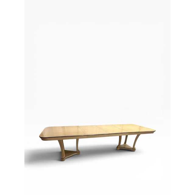 Modern Century Furniture Burl Wood Double Pedestal Dining Table With Two 18” Leaves For Sale - Image 3 of 12