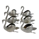 Early 20th Century Silver Articulated Swan Jardinieres / Bowls - Set of 6 For Sale