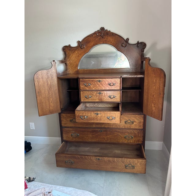 Art Deco Antique Oak 1920's Wardrobe For Sale - Image 3 of 14