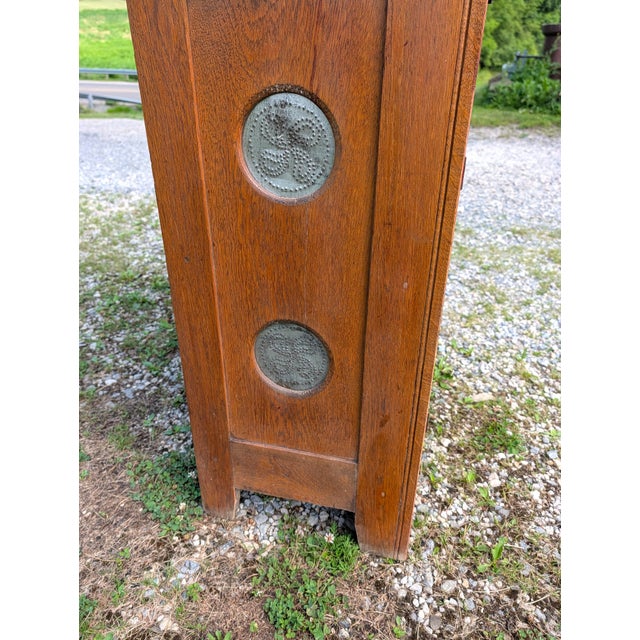 Antique Oak Flat Wall Pie Safe Cupboard W Pierced Tin Panel Bottom 1900s 1 Piece For Sale - Image 11 of 18