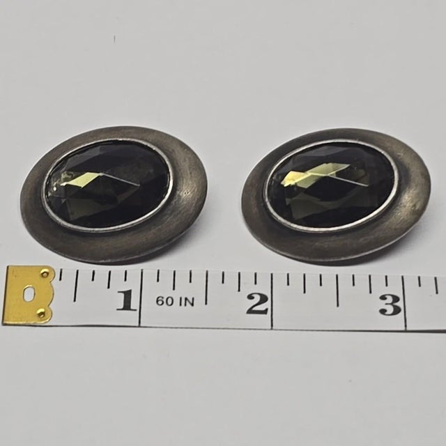1970s Ben-Amun Smoky Quartz and Silver Oval Earrings, A Pair For Sale - Image 6 of 8