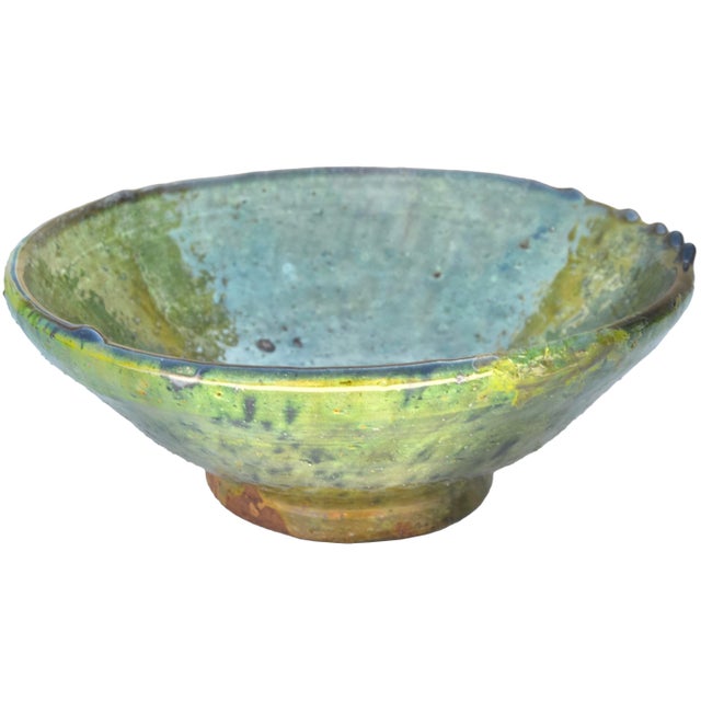 Antique Handcrafted Moroccan Ceramic Bowl With Green Hues For Sale - Image 4 of 6