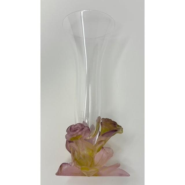 Daum France Soliflore Roses Crystal Vase With Pate De Verre Floral Base Signed For Sale - Image 11 of 17
