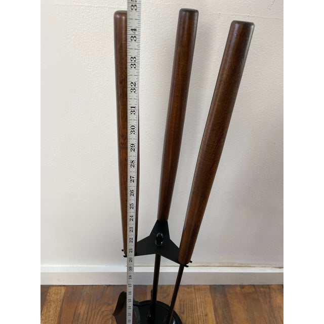 Brown Mid-Century Modern Fireplace Tool Set, Oak & Iron, Seymour Style For Sale - Image 8 of 9