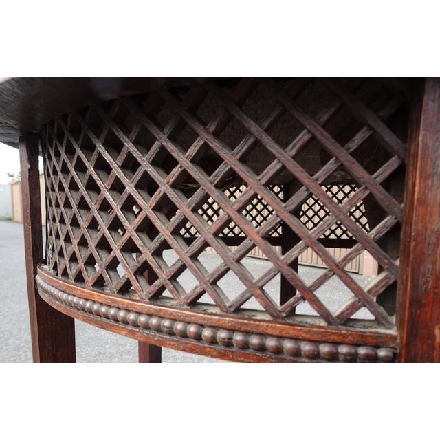 Antique Round Oak Side Table with Lattice Work, 1890s For Sale - Image 6 of 18