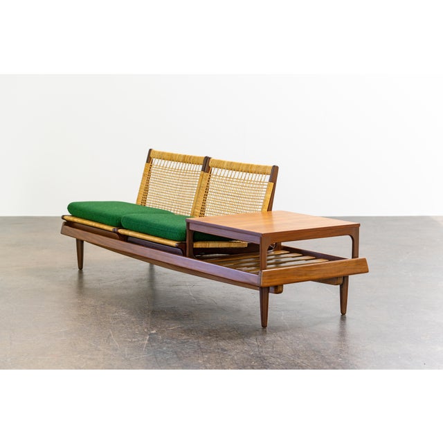 Modular teak TV bench model 161 by Hans Olsen for Bramin, Denmark. The set consists of a bench, two seating modules and a...