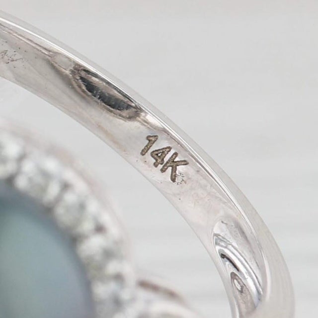 New Tahitian Black Pearl 0.55ctw Diamond Halo Ring 14k White Gold Size 7 For Sale In Greensboro - Image 6 of 7