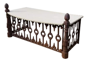 Antique Cast Iron and Vincenza Shell Limestone Top Desk