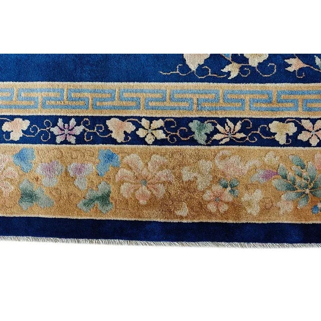 Textile 1920s Navy Blue Floral Vase Antique Chinese Art Deco Rug 8' 9'' X 11' 6'' Wool Knotted Carpet For Sale - Image 7 of 12