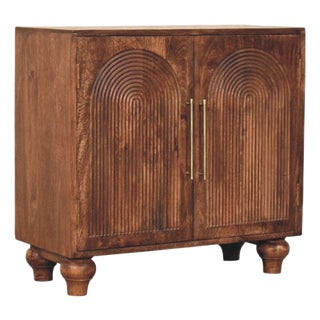 Roasted Almond-Finish Mango Wood Grooved 2-Door Sideboard For Sale