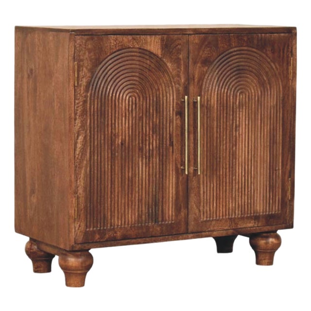 Roasted Almond-Finish Mango Wood Grooved 2-Door Sideboard For Sale
