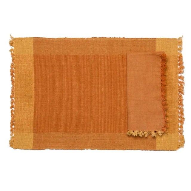 Contemporary Two-Tone Placemats Ocher & Yellow - A Pair For Sale - Image 3 of 4